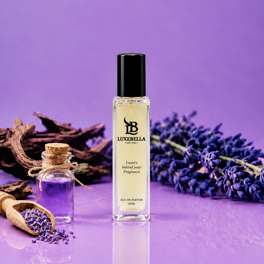 Discover Purple Bloom by Luxebella Perfumes. A calming blend of relaxing lavender and rich, earthy woods. Shop this elegant luxury fragrance today.
